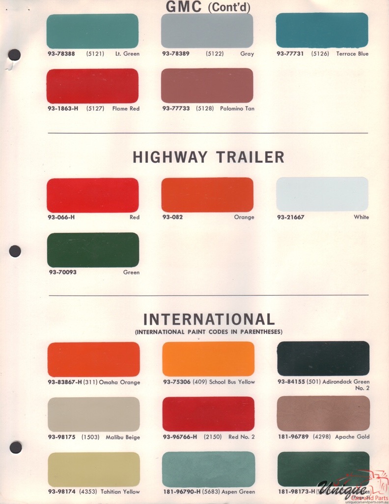1966 GMC Paint Charts DuPont 2